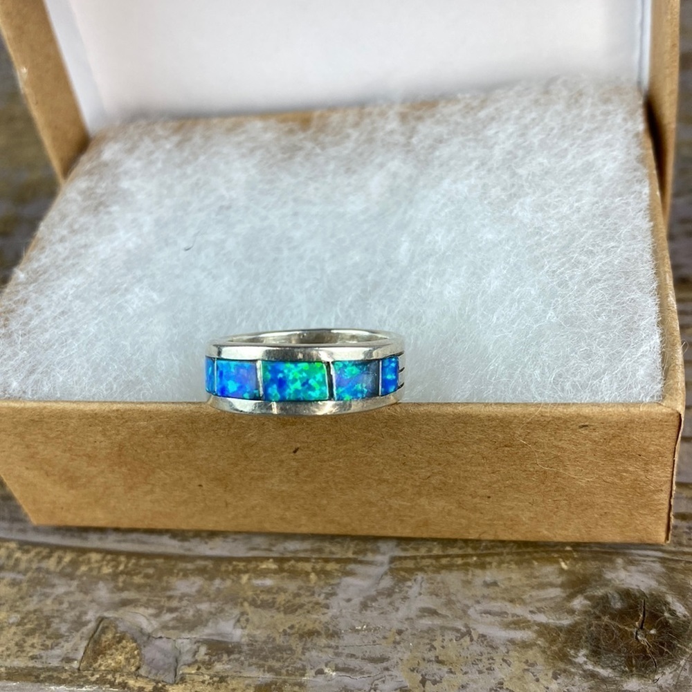 Navajo Jewelry Artist Kelvis Josh - Silver & Opal Ring- Size 7